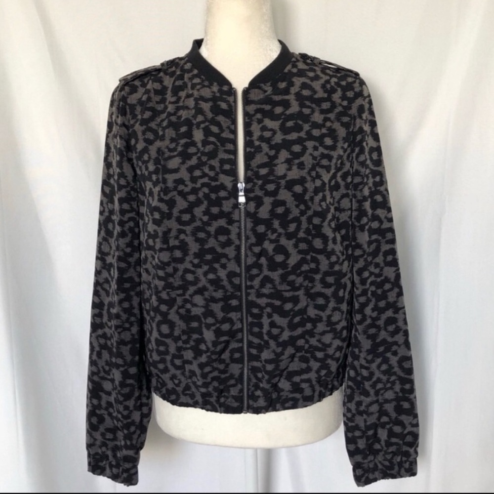 Banana Republic Women's Leopard-Print Bomber Jacket - Black & Gray